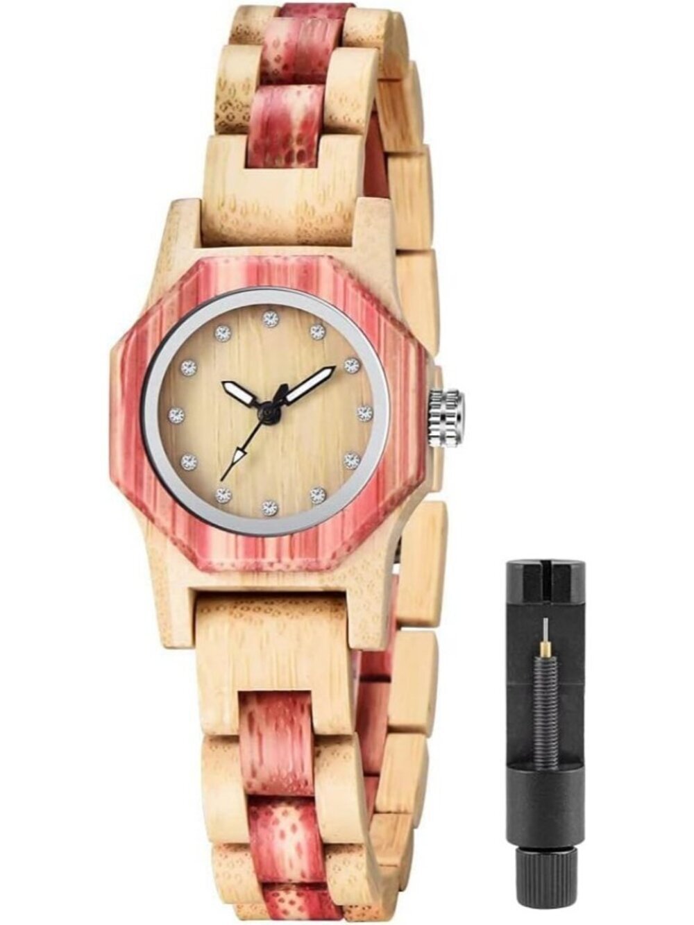 Women's Beige Analog Quartz Couples Colorful Bamboo Classic Design Wooden Watch
